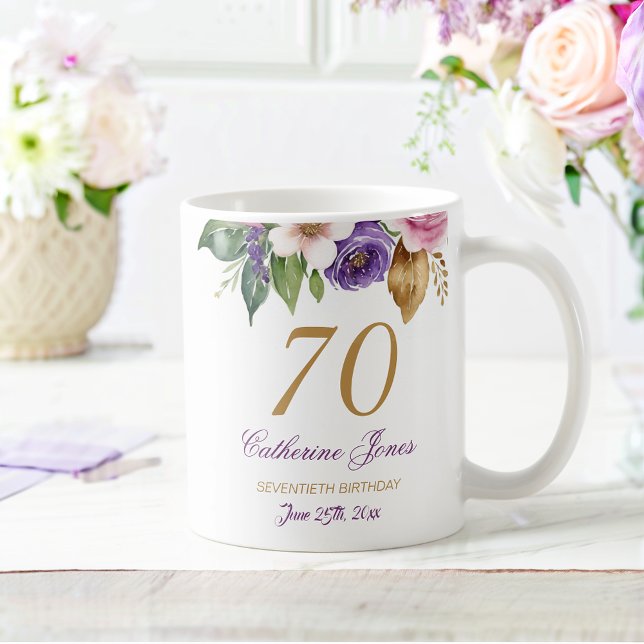70. Geburtstag Floral Bouquet Gold Akzent Kaffeetasse (Von Creator hochgeladen)
