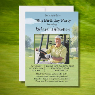 70. Geburtstag Foto Aquarell Golf Thema Einladung