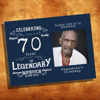 70. Geburtstag Foto Blue Vintag Birthday Invites Postkarte