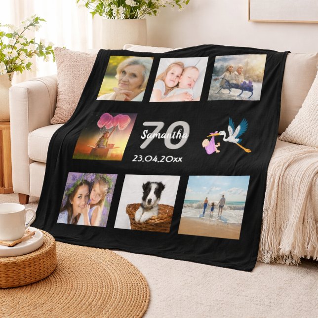 70. Geburtstag Foto Collage schwarz Fleecedecke (Von Creator hochgeladen)