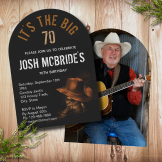 70. Geburtstag Foto Cowboy Hat Boots Maskuline Einladung