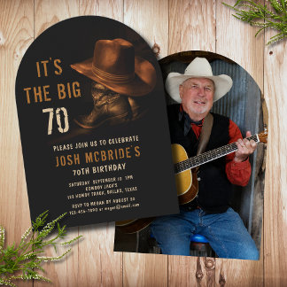 70. Geburtstag Foto Rustic Cowboy Hat Boots Einladung