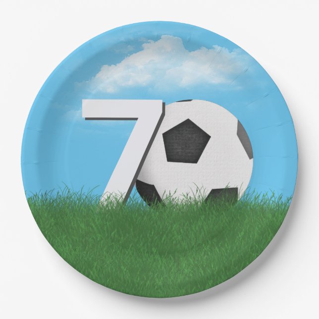 70. Geburtstag Fußball-Ball im Grünen Gras Pappteller (Vorderseite)
