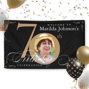 70. Geburtstag Gold Black Calligraphy Custom Foto Banner