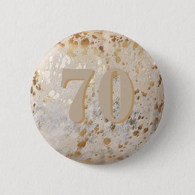 70. Geburtstag Gold Cowhide Modern Button (Vorderseite)