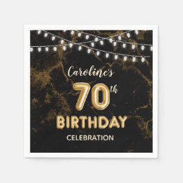 70. Geburtstag Gold Foil Balloons & String Lights Serviette