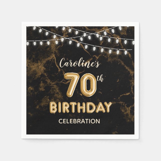70. Geburtstag Gold Foil Balloons & String Lights Serviette (Vorderseite)