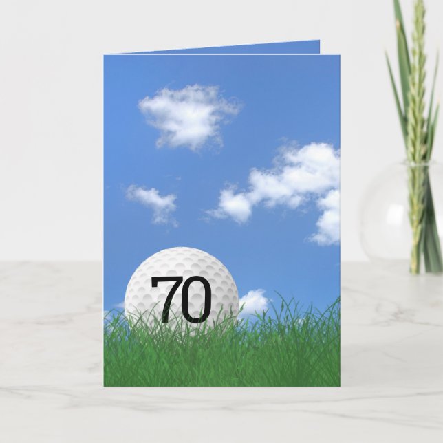 70. Geburtstag, Golfball im Gras Karte (Vorderseite)
