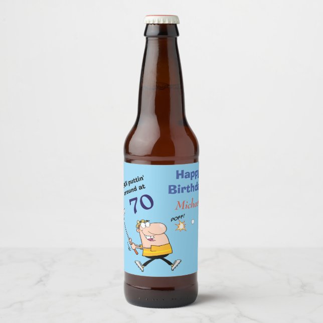 70 Geburtstag Golfer Bierflaschenetikett (Vorderseite)