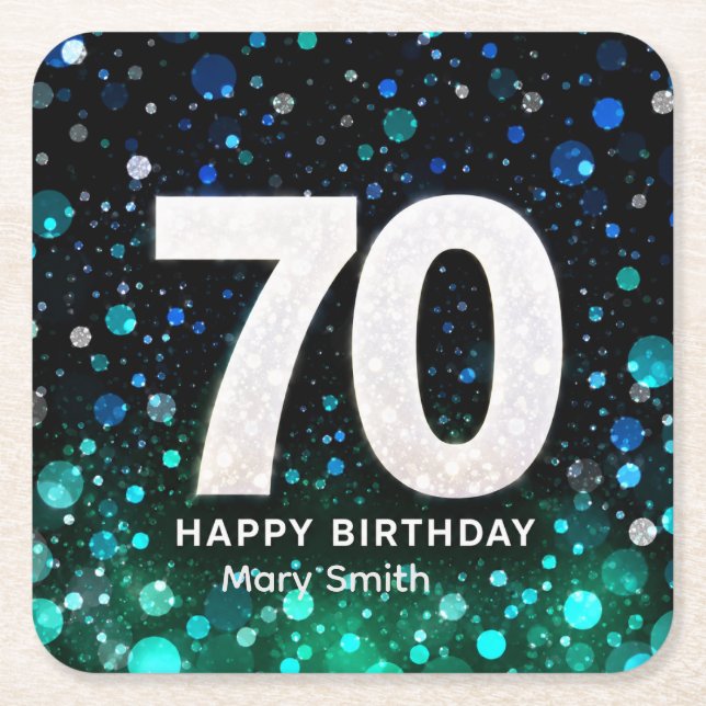 70. Geburtstag grüner Ton Rechteckiger Pappuntersetzer (Vorderseite)