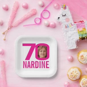70. Geburtstag hellrosa weiß 70 Foto Pappteller