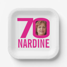 70. Geburtstag hellrosa weiß 70 Foto Pappteller