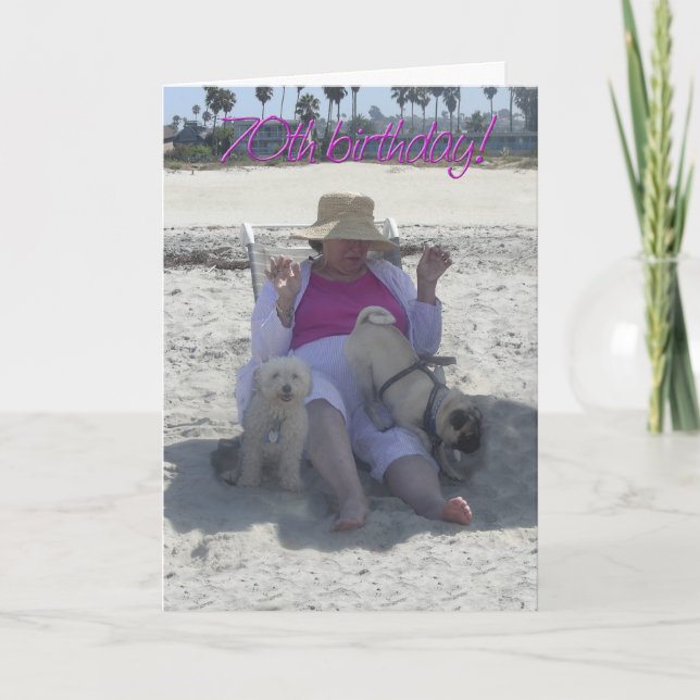 70. Geburtstag, Hunde, Strandkarte. Karte (Vorderseite)