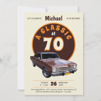 70. Geburtstag klassischer Autos Spaß Retro Vintag Einladung
