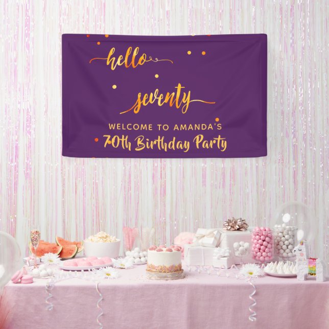 70. Geburtstag lila Gold hello 70 Namensskript Banner (Party)