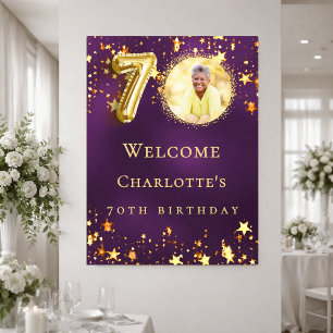 70. Geburtstag lila goldene Sterne Foto Willkommen Poster