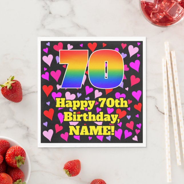 70. Geburtstag: Loving Hearts Pattern, Regenbogen  Serviette (Beispiel)