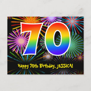 70. Geburtstag – Lustiges Feuerwerk Muster + Regen Postkarte