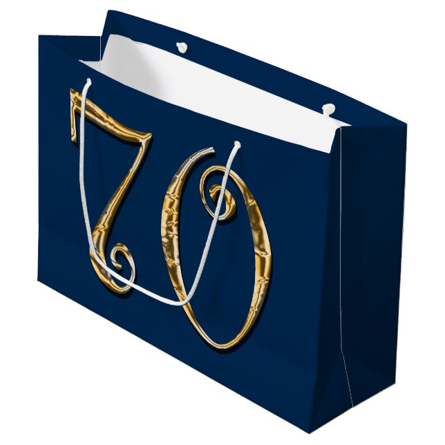 70. Geburtstag | MÄNNER ' s-Blaugold Große Geschenktüte (Vorderseite Schrägansicht)