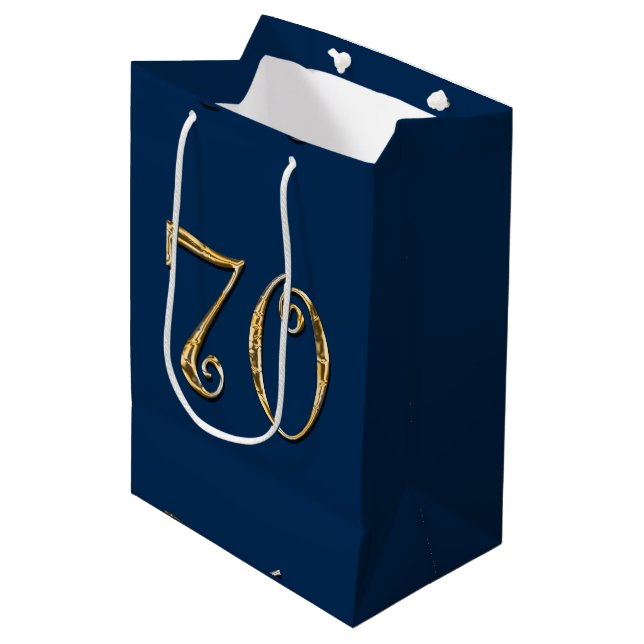 70. Geburtstag | MÄNNER ' s-Blaugold Mittlere Geschenktüte (Vorderseite Schrägansicht)