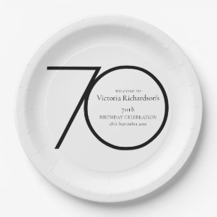 70. Geburtstag Minimalistischer Schwarz-weißer Chi Pappteller