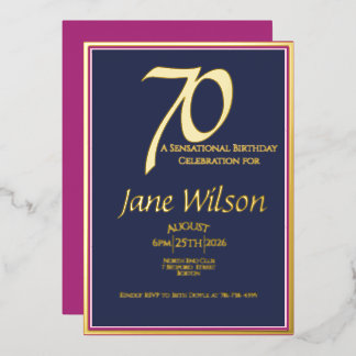 70. Geburtstag Modern Elegant Rosa Navy Folieneinladung