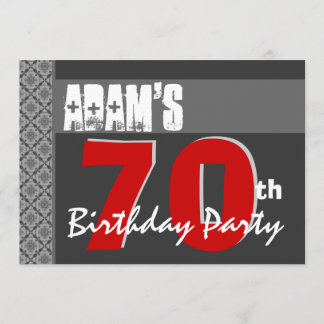 70. Geburtstag Moderne für ihn Red White Gray W170 Einladung