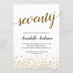 70. Geburtstag Moderne Gold Confetti Dots Script Einladung