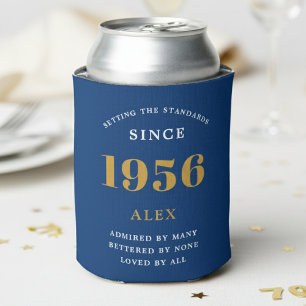 70. Geburtstag Name 1956 Blau Gold Elegant Chic Dosenkühler