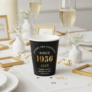 70. Geburtstag Name 1956 Schwarz Gold Elegant Chic Pappbecher