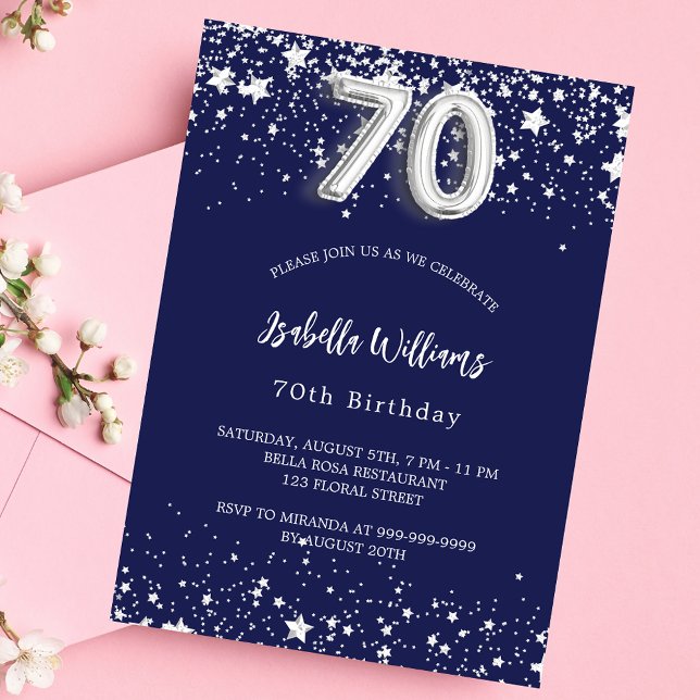 70. Geburtstag navy blauen Sterne Luxus Luxus Einladung (Von Creator hochgeladen)