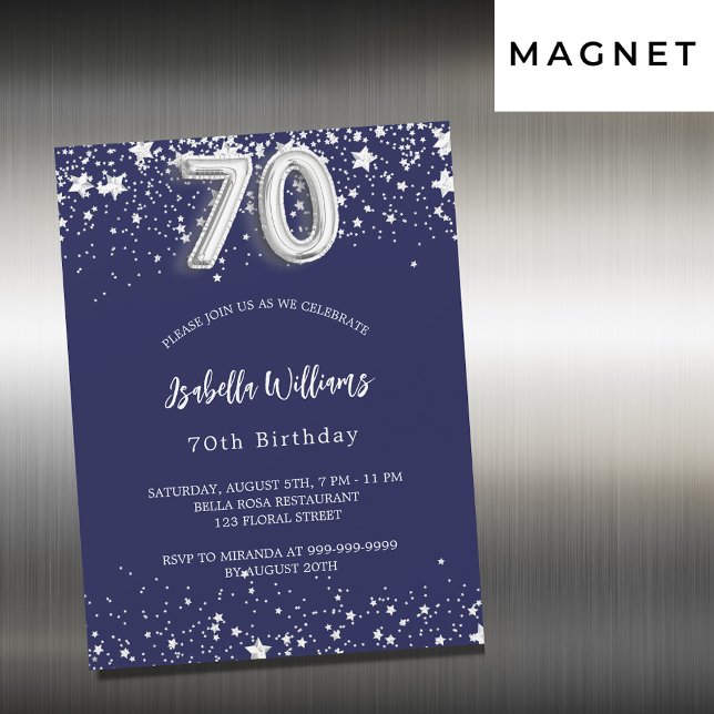 70. Geburtstag navy blauen Sterne Luxus Luxus Magneteinladung (Von Creator hochgeladen)