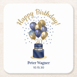 70. Geburtstag Navy Blue Balloon Cake Rechteckiger Pappuntersetzer