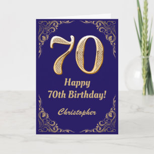 70. Geburtstag Navy Blue und Gold Glitzer Frame Karte