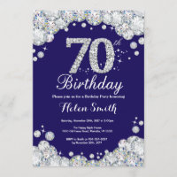 70. Geburtstag Navy Blue und Silver Diamond