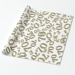 70. Geburtstag Nummer Muster Gold und Weiß (L) Geschenkpapier