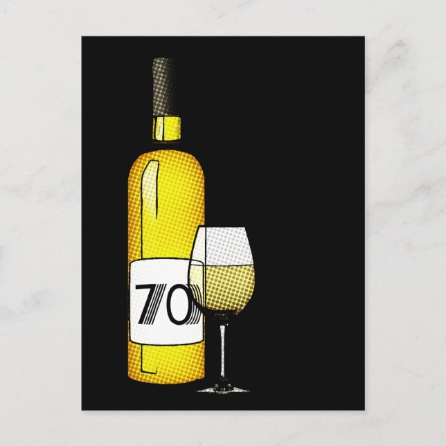 70. Geburtstag oder Jubiläum : Weinflasche & Glas Postkarte (Vorderseite)