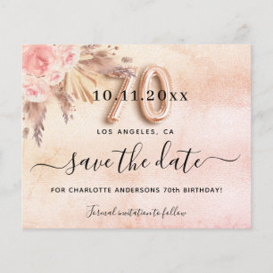 70. Geburtstag Pampas Rose Save the Date Haushalt Flyer
