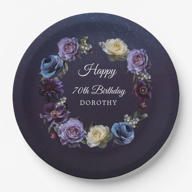 70. Geburtstag Personalisiert Moody Lila Blume Pappteller (Vorderseite)