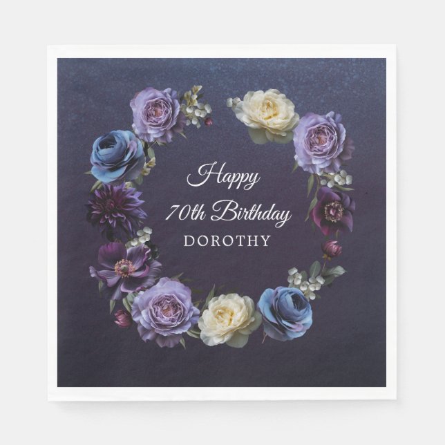 70. Geburtstag Personalisiert Moody Lila Blume Serviette (Vorderseite)
