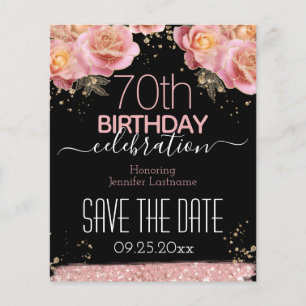 70. Geburtstag Pink Glitzer Floral Flyer