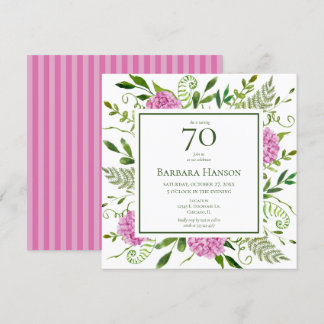 70. Geburtstag Pink Hydrangeas Einladung