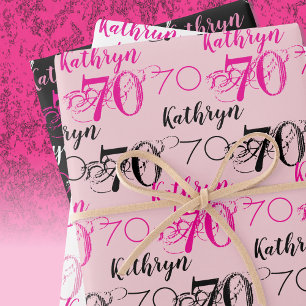 70. Geburtstag Pink Schwarz Weiß Set Personalisier Geschenkpapier Set