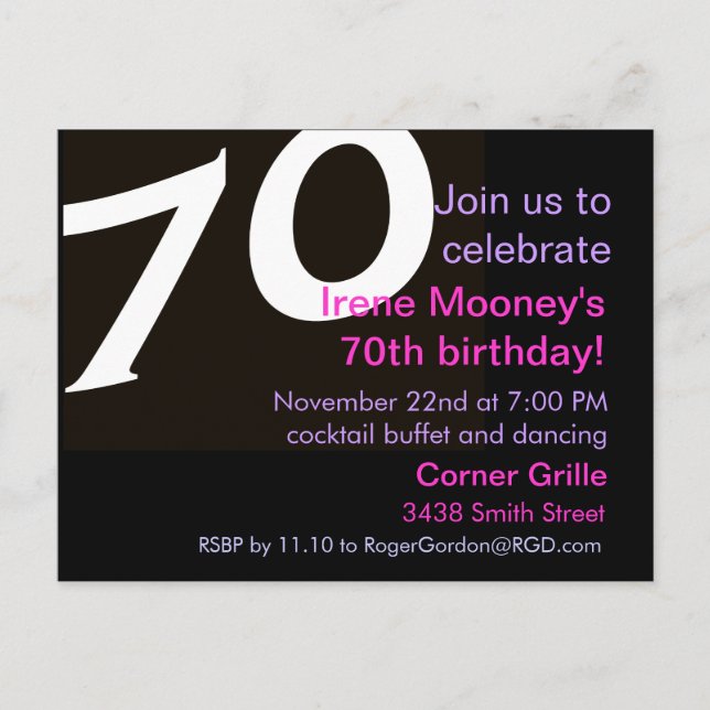 70. Geburtstag Postkarte Einladung 70. Seventieth (Vorderseite)