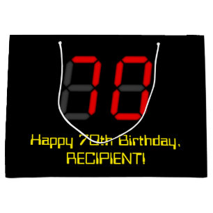 70. Geburtstag: Red Digital Clock Style "70" + Nam Große Geschenktüte