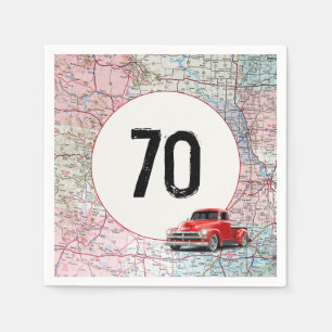 70. Geburtstag Red Retro Truck auf Roadmap Serviette