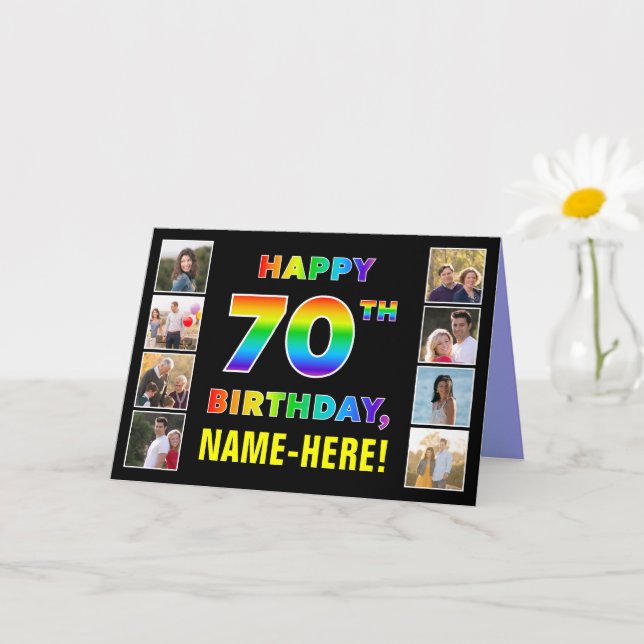 70. Geburtstag: Regenbogentext, benutzerdefinierte Karte (Kleine Pflanze)