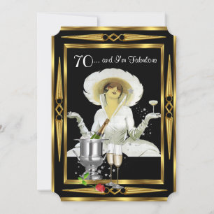 70. Geburtstag Retro-Diva Art Deco Schwarz Gold Einladung