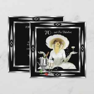70. Geburtstag Retro-Diva Art Deco Schwarz Silber  Einladung