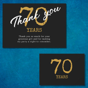70. Geburtstag Retro Schwarz und Gold Dankeskarte